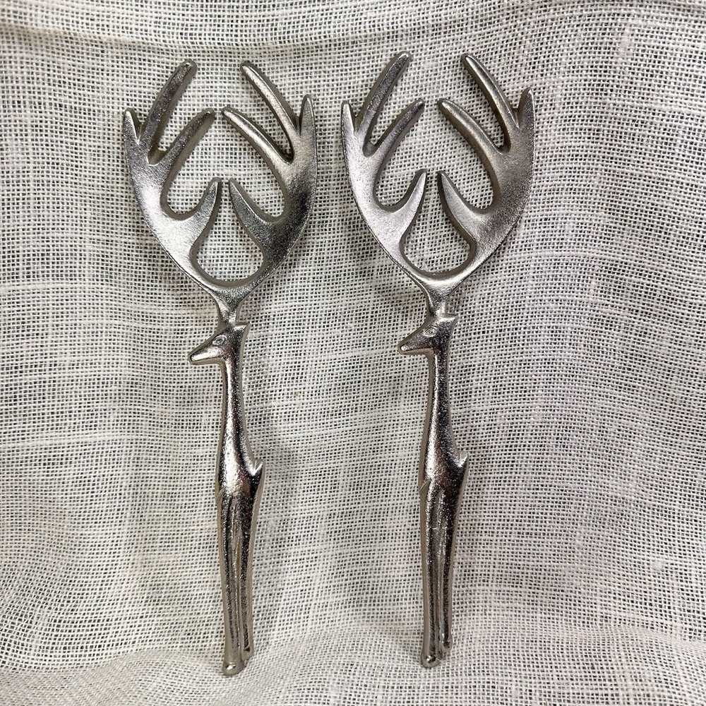Pottery Barn Reindeer Stag Salad Serving Forks Metal Rustic‎ Lodge 11 Inch